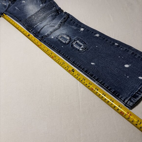 CJ Black Premium Skinny Flex Jeans 34x34 Moto Distressed Paint Splatter Denim - Picture 13 of 14